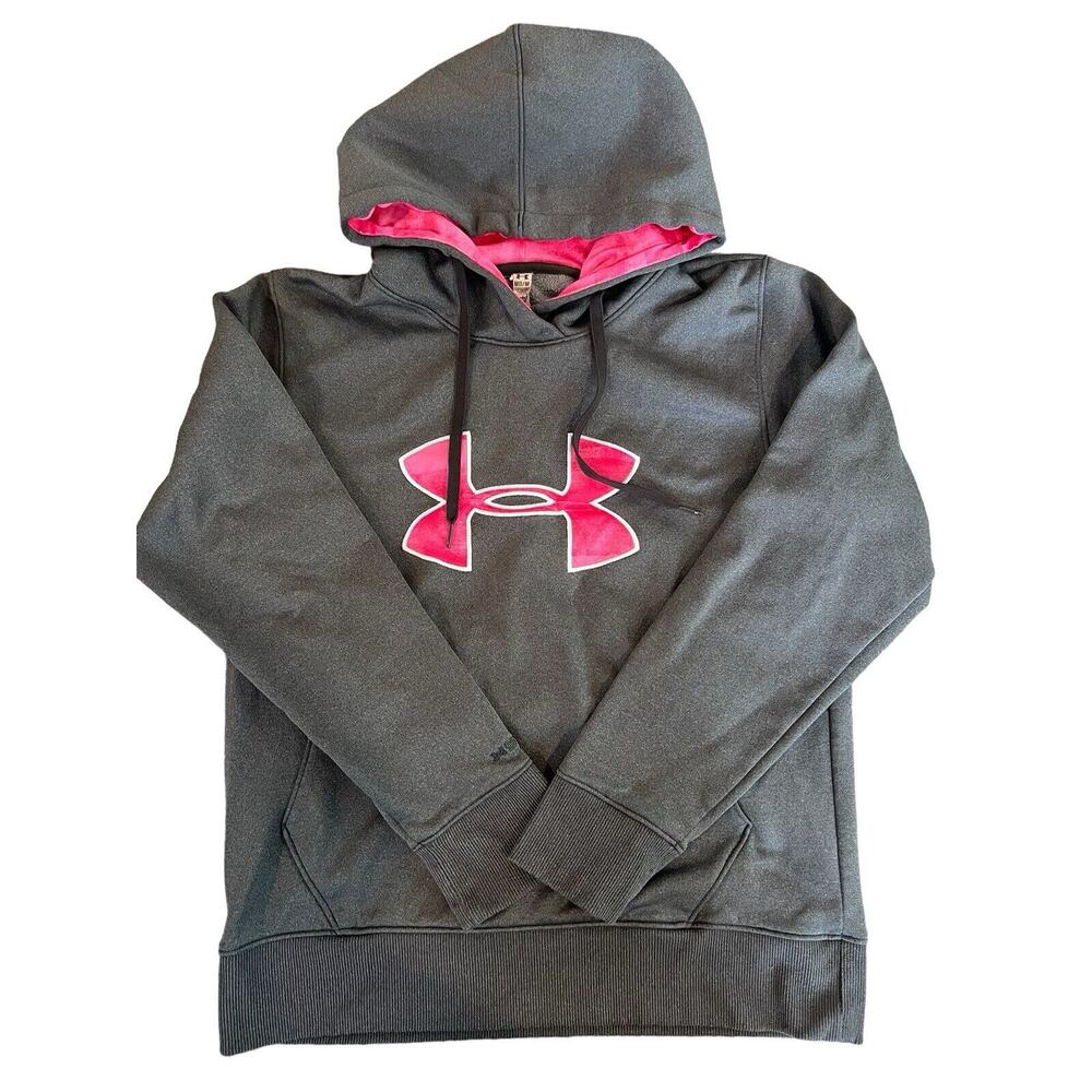 UNDER ARMOUR Women’s Hoodie Sweatshirt Gray With Pink Logo Size M